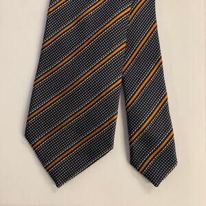 ERMENEGILDO ZEGNA Navy Orange Diagonal Stripe Silk Tie